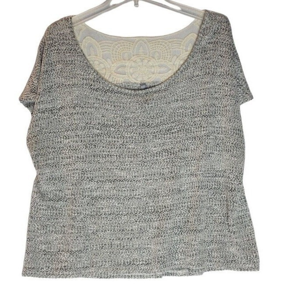 Massini Gray Knit Top XL Short Sleeve Lace Back Casual‎ Blouse